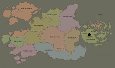 Mapa primer diseño del mundo de la Hermandad de los Dragones